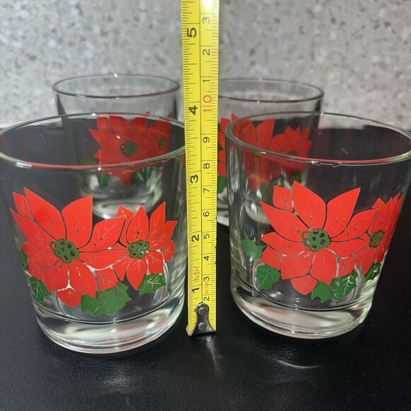 ROCKS Glasses Barware Mid Century Poinsettia Vintage Set of 4 Christmas Cocktail - Picture 5 of 6